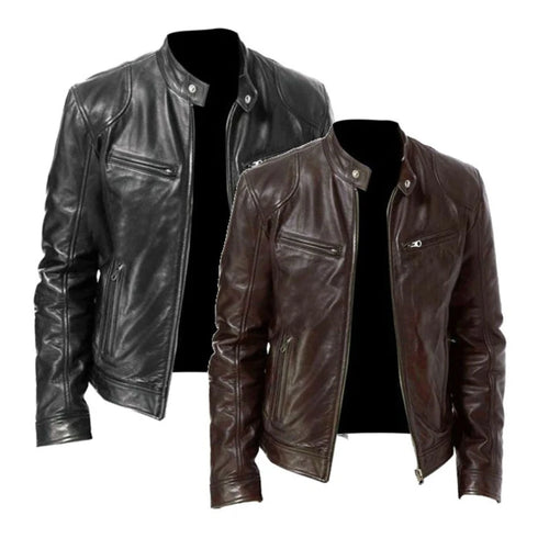 Slim Fit Casual Leather Motorcycle Jacket for Men - Stylish Autumn PU Coat with Lapel and Anti-Wind Features, Perfect for Everyday Wear